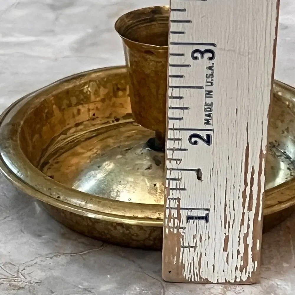 VTG Brass Etched Candlestick Holder Finger Ring 5 in Made in India